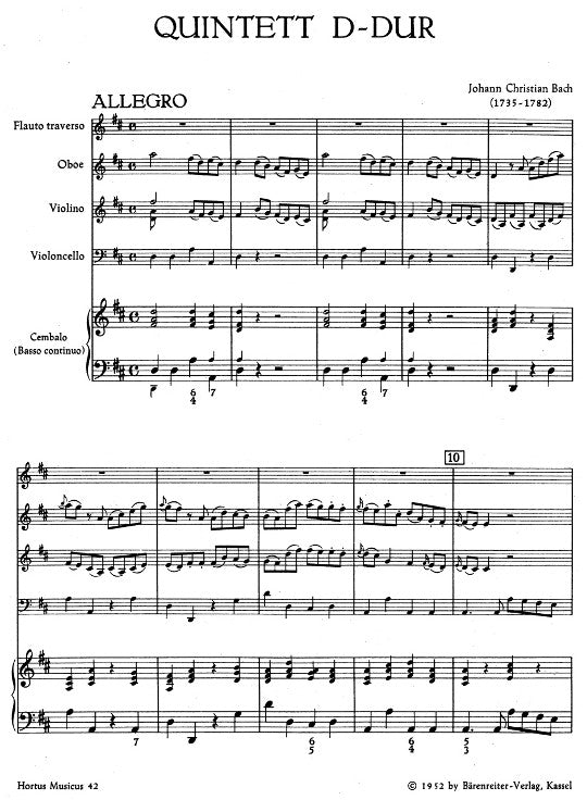 Bach, JC :: Quintett D-Dur [Quintet in D Major]