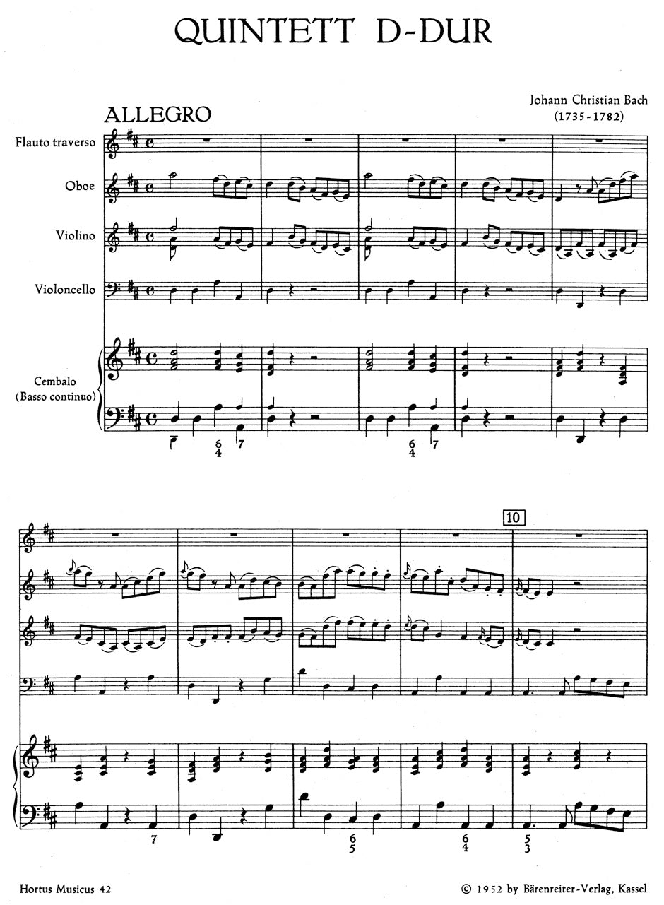 Bach, JC :: Quintett D-Dur [Quintet in D Major]