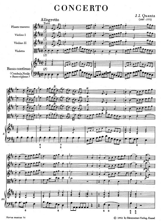 Quantz, JJ :: Konzert D-Dur [Concerto in D Major] 'Pour Potsdam' - Study Score