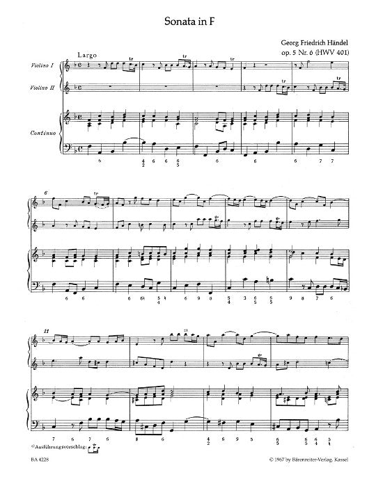 Handel, GF :: Drei Triosonaten [Three Trio Sonatas] op. V/6, V/3, V/2 - HWV 401, 398, 397