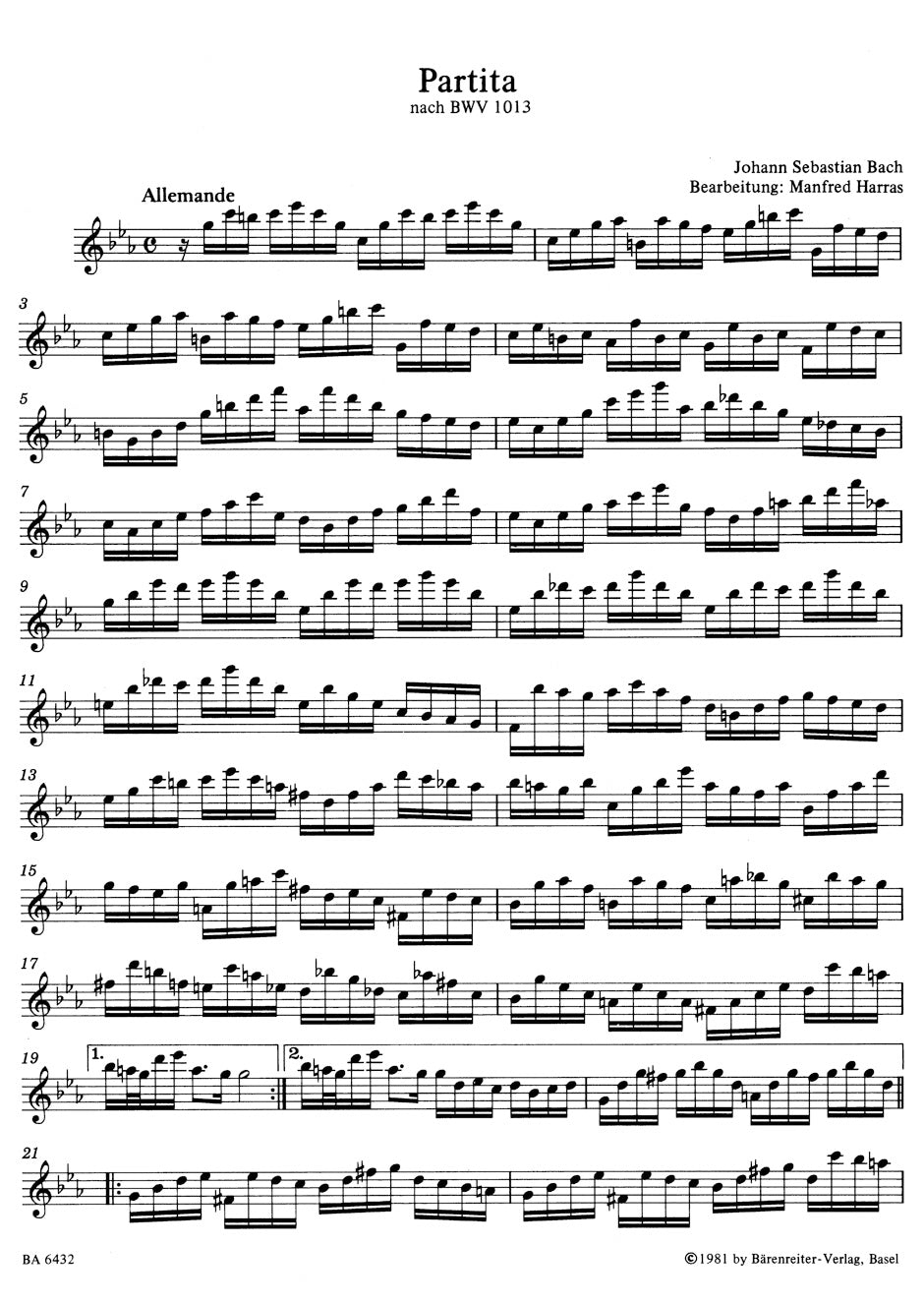 Bach, JS :: Partita nach BWV 1013 in c-Moll [Partita according to BWV 1013 in C minor]