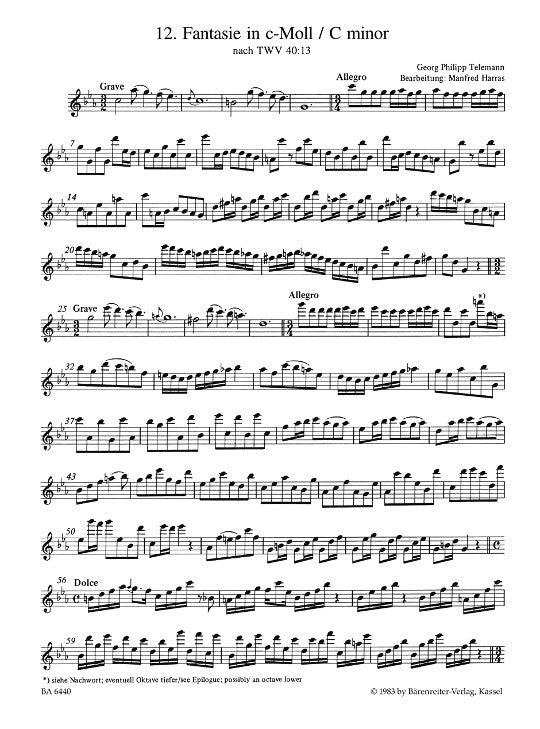 Telemann, GP :: Zwolf Fantasien nach TWV 40:2-13 [Twelve Fantasias according to TWV 40:2-13]