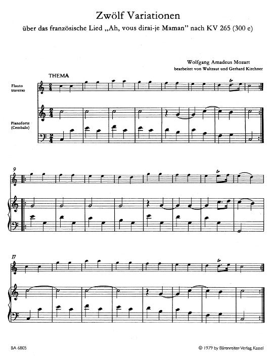 Mozart, WA :: Zwolf Variationen uber das franzosische Lied 'Ah, vous dirai-je Maman' [Twelve Variations on the French song 'Ah Vous Dirai-je Maman']