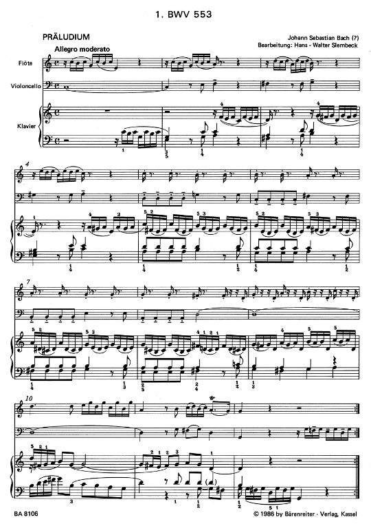 Bach, JS :: Acht kleine Praludien und Fugen [Eight Little Preludes and Fugues] - Volume 1: BWV 553-555