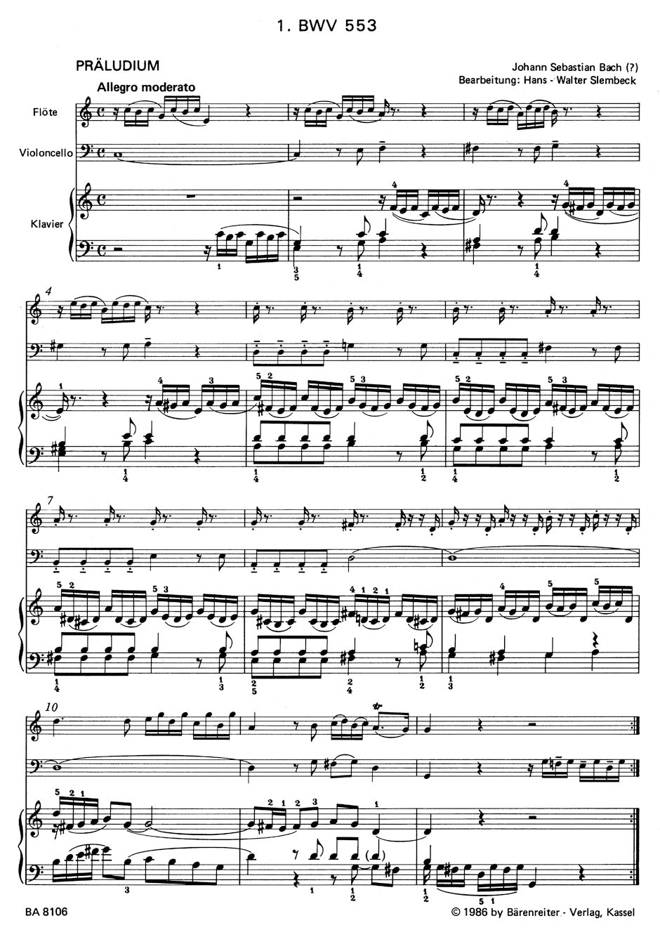Bach, JS :: Acht kleine Praludien und Fugen [Eight Little Preludes and Fugues] - Volume 1: BWV 553-555