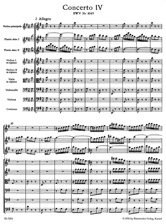 Bach, JS :: Brandenburgisches Konzert Nr. 4 G-Dur [Brandenburg Concerto No. 4 in G major] BWV 1049 - Study Score