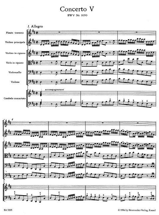 Bach, JS :: Brandenburgisches Konzert Nr. 5 [Brandenburg Concerto No. 5] BWV 1050 - Study Score
