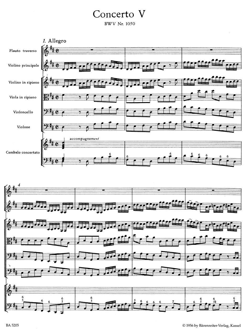 Bach, JS :: Brandenburgisches Konzert Nr. 5 [Brandenburg Concerto No. 5] BWV 1050 - Study Score