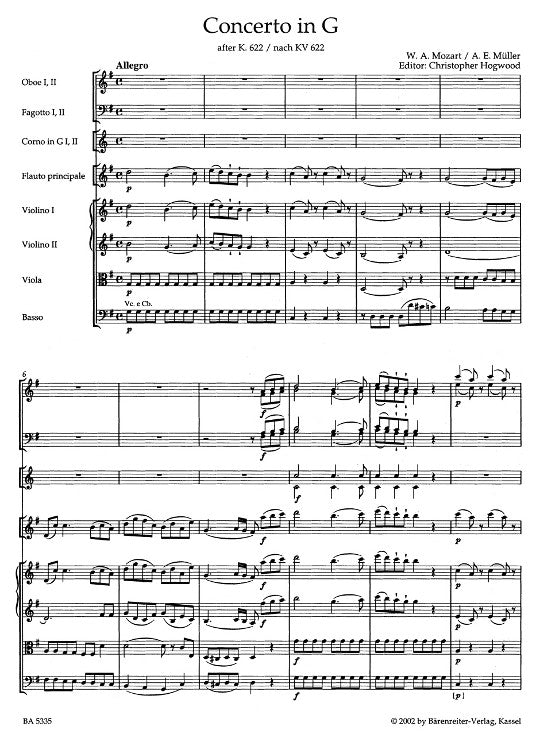 Mozart, WA :: Konzert in G nach dem Klarinettenkonzert [Concerto in G major after the Clarinet Concerto] KV 622 - Study Score