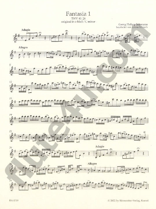 Telemann, GP :: Zwolf Fantasien fur Viola da Gamba, TWV 40: 26-37 [Twelve Fantasias for Viola da Gamba, TWV 40: 26-37]