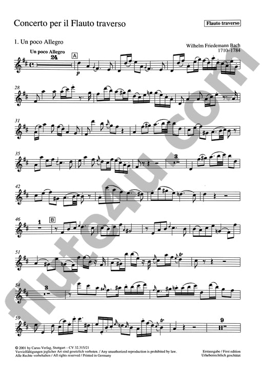 Bach, WF :: Concerto per il Flauto traverso in D [Flute Concerto in D]