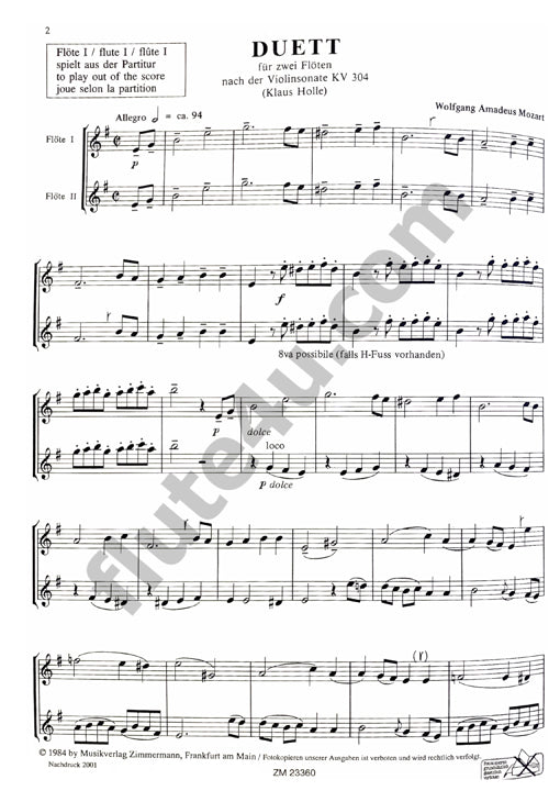 Mozart, WA :: Duett nach der Violinsonate KV 304 [Duet after the Violin Sonate K. 304]