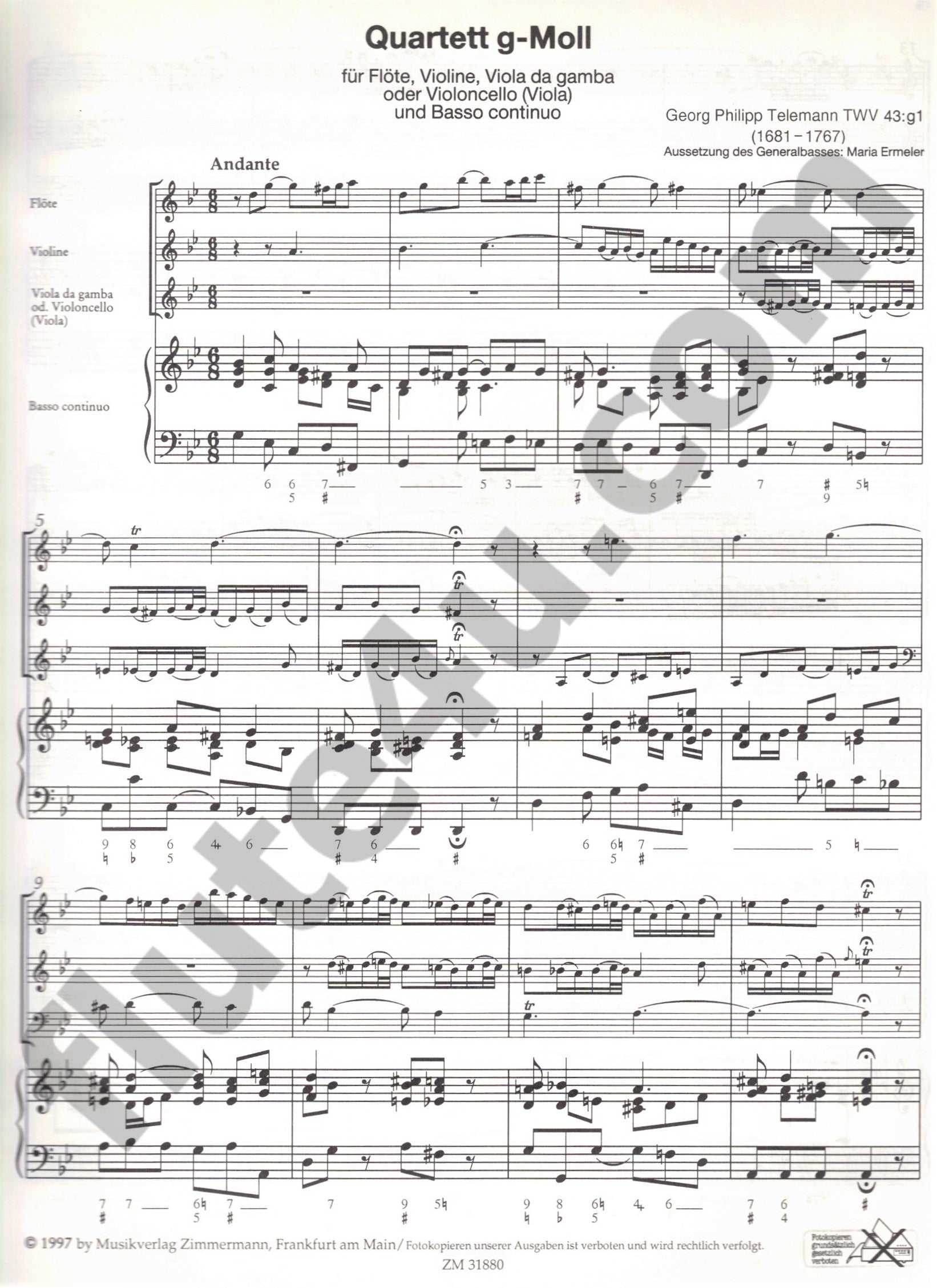 Telemann, GP :: Quartett g-Moll TWV 43:g1 [Quartet in G minor TWV 43:g1]
