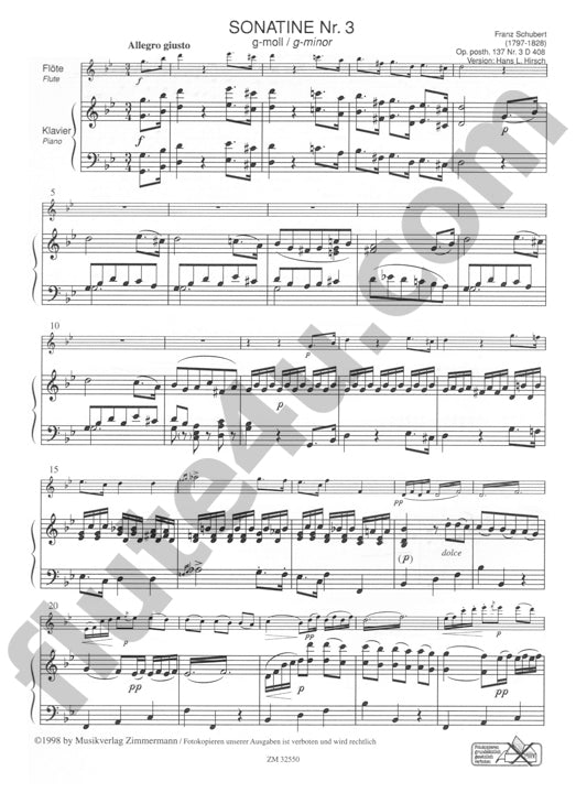 Schubert, F :: 3 Sonatinen op. posth. 137 Heft 3 Nr. 3 g-Moll [3 Sonatines op. posth. 137 Vol. 3 Nr. 3 in G minor]
