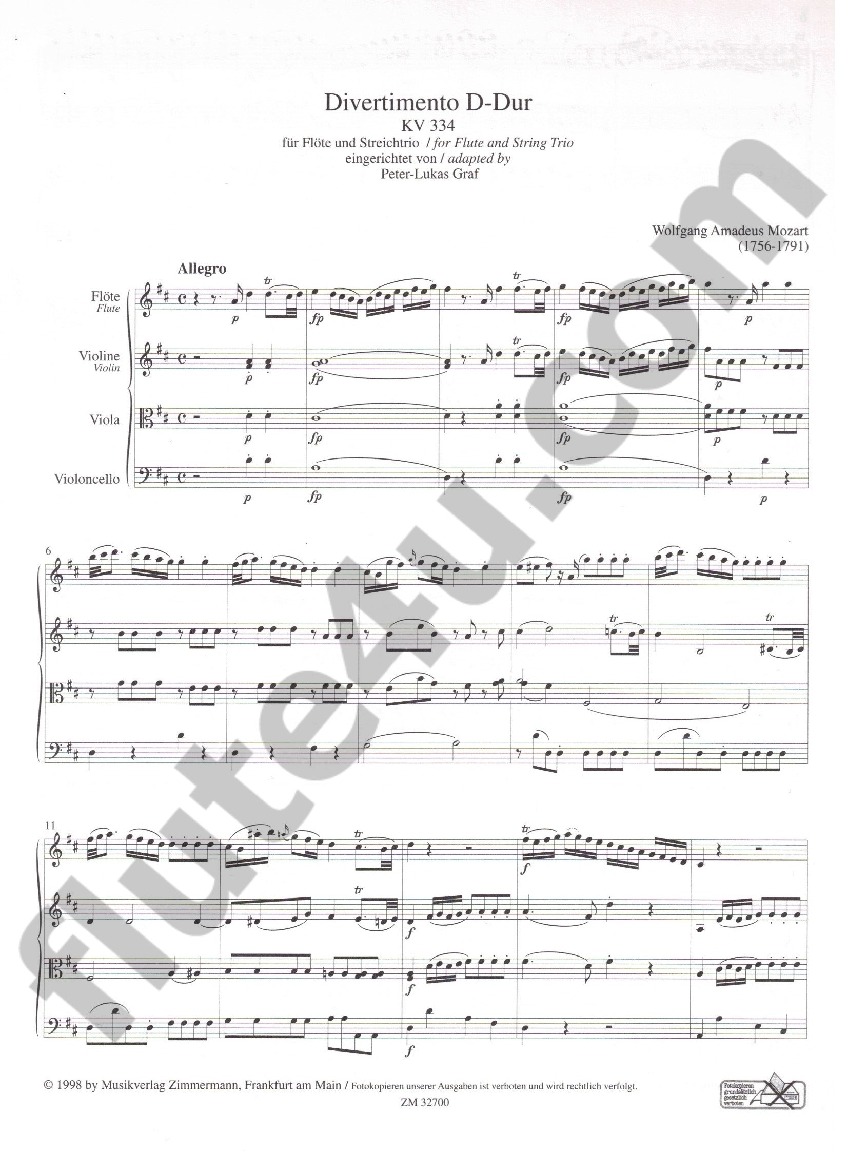 Mozart, WA :: Divertimento D-Dur KV 334 [Divertimento in D major K. 334]