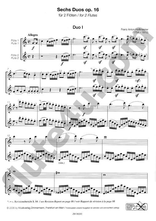 Hoffmeister, FA :: Sechs Duos op. 16 [Six Duos op. 16]