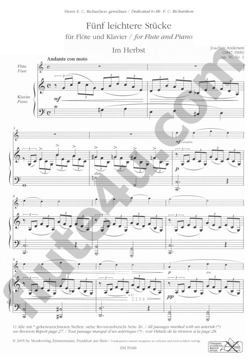 Andersen, J :: Funf leichtere Stucke op. 56 [Five Easier Pieces op. 56]