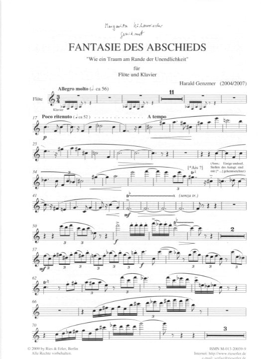 Genzmer, H :: Fantasie 'Wie ein Traum am Rande der Unendlichkeit' [Like a dream on the edge of infinity]