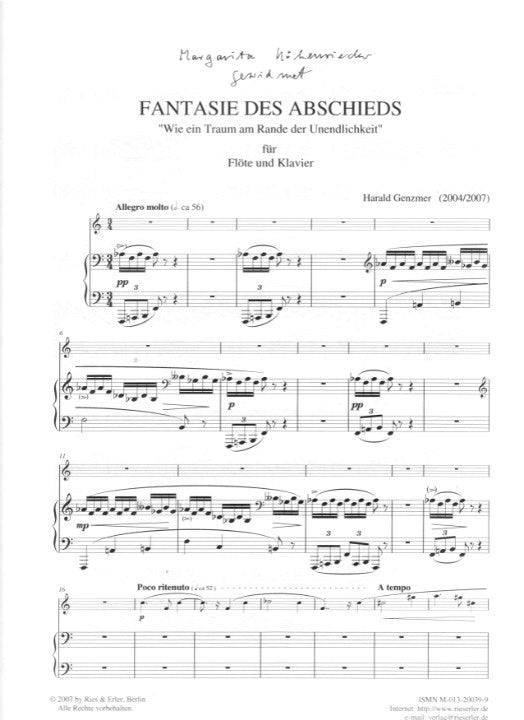Genzmer, H :: Fantasie 'Wie ein Traum am Rande der Unendlichkeit' [Like a dream on the edge of infinity]