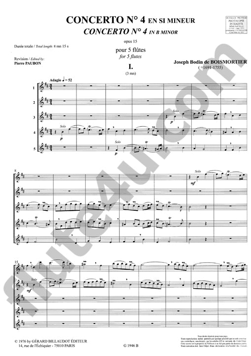 Boismortier, JB :: Concerto no. 4 en si mineur opus 15