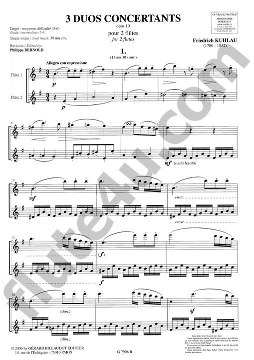 Kuhlau, F :: Trois Duos Concertants op. 10 [Three Concertante Duos op. 10]