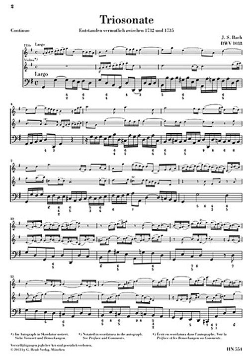 Bach, JS :: Triosonate fur Flote, Violine und Continuo G-Dur BWV 1038 [Trio Sonata for Flute, Violin and Continuo G-Dur BWV 1038]