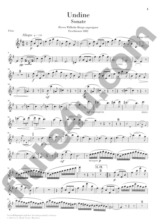 Reinecke, C :: Undine Sonata fur Kalvier und Flote Opus 167 [Sonata for Piano and Flute op. 167]