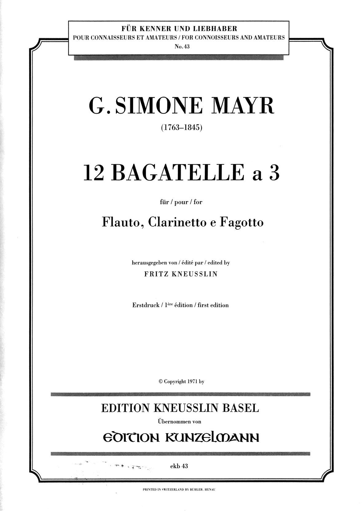 Mayr, GS :: 12 Bagatelle a 3 [12 Bagatelles for 3]