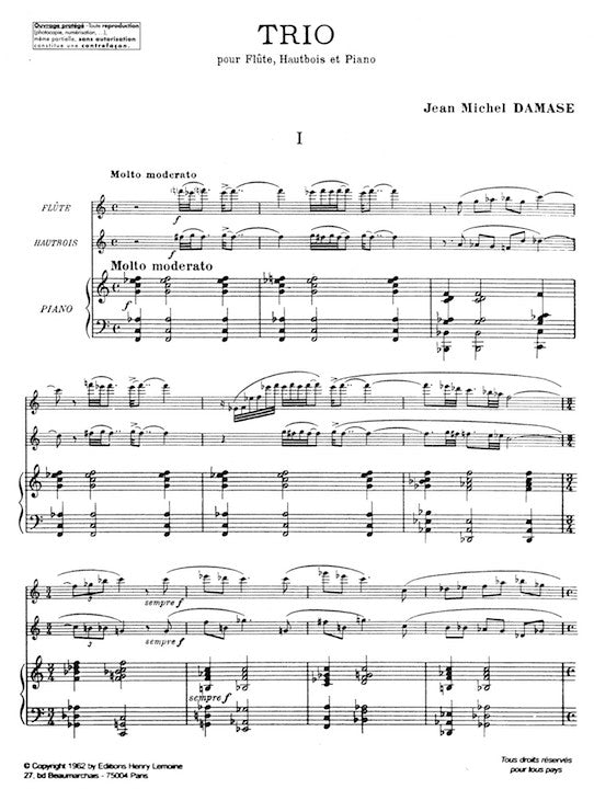Damase, J-M :: Trio pour flute, hautbois et piano