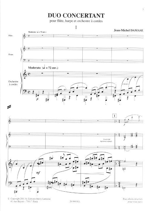 Damase, J-M :: Duo concertante pour flute, harpe et orchestre a cordes