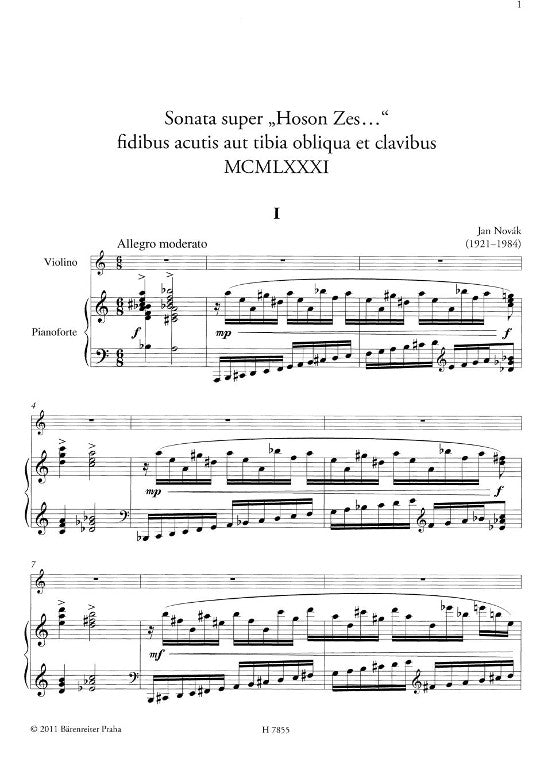Novak, J :: Sonata Super 'Hoson Zes...'