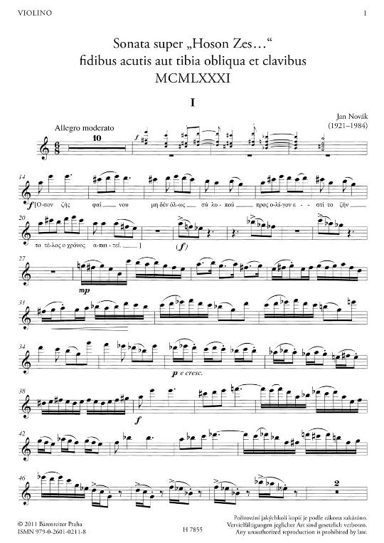 Novak, J :: Sonata Super 'Hoson Zes...'