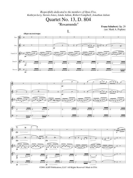 Schubert, F :: Quartet in A minor, Op. 29, No. 13, D. 804 'Rosamunde'