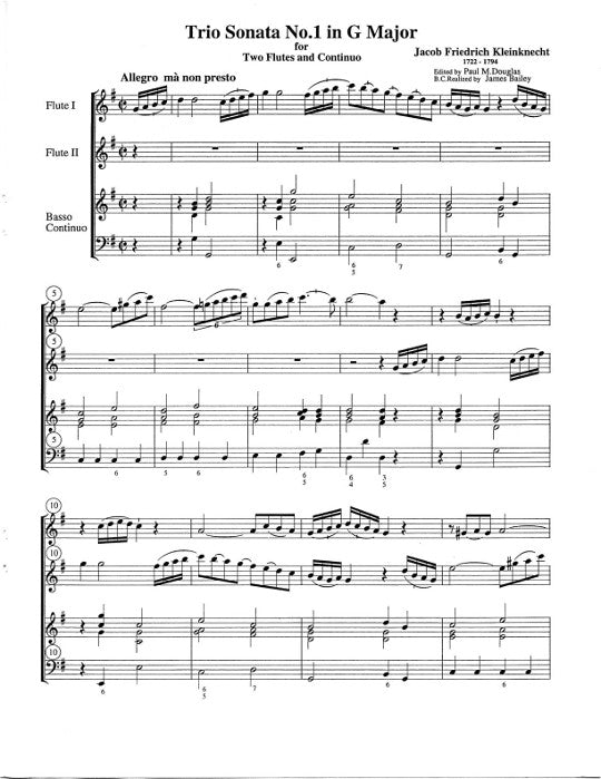 Kleinknecht, JF :: Six Trio Sonatas: Volume 1