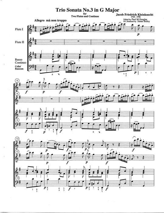 Kleinknecht, JF :: Six Trio Sonatas: Volume 2