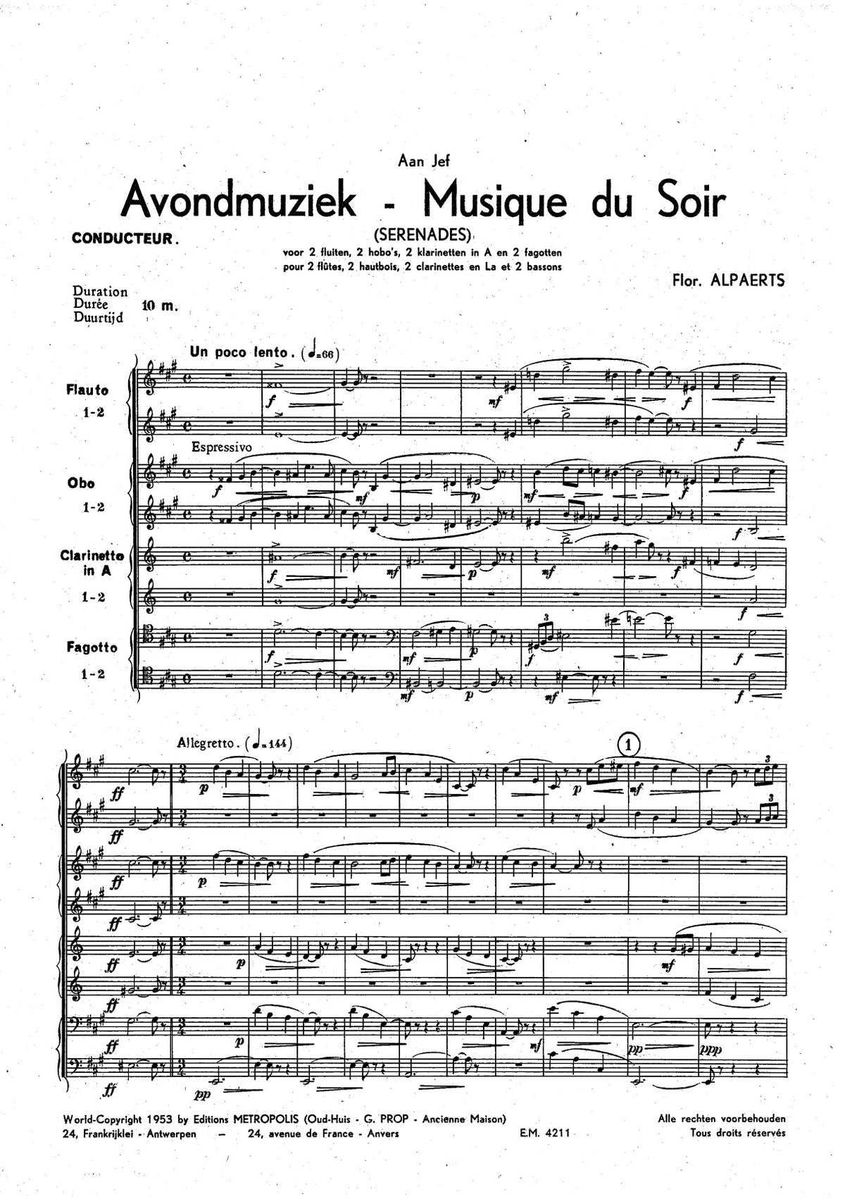 Alpaerts, F :: Avondmuziek [Evening Music]