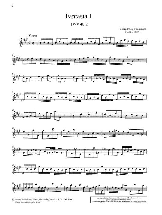 Telemann, GP :: Fantasien fur Flote solo [Fantasies for Flute solo]