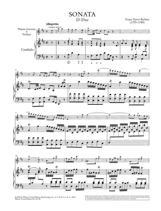 Richter, FX :: Sonaten fur Flote (Violine), Cembale und Violoncello (ad lib.)