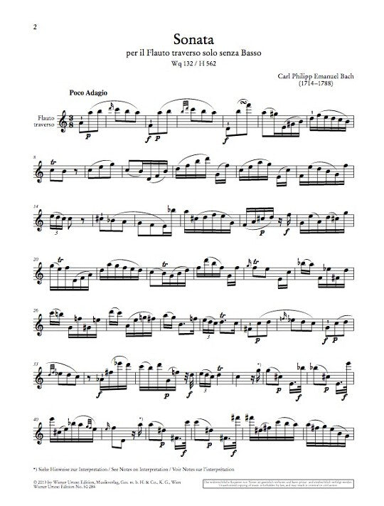 Bach, CPE :: Sonate fur Flote Solo Wq 132/H 562