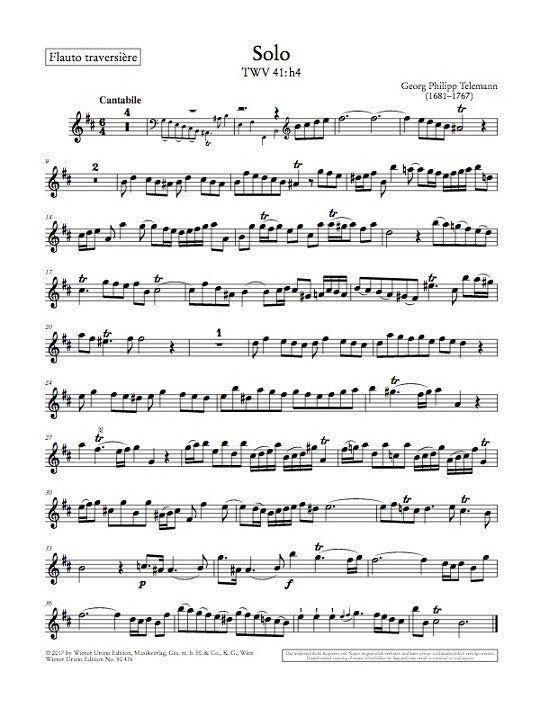 Telemann, GP :: Sonate fur Flote und Basso continuo (Tafelmusik I, 5 - TWV 41:h4)