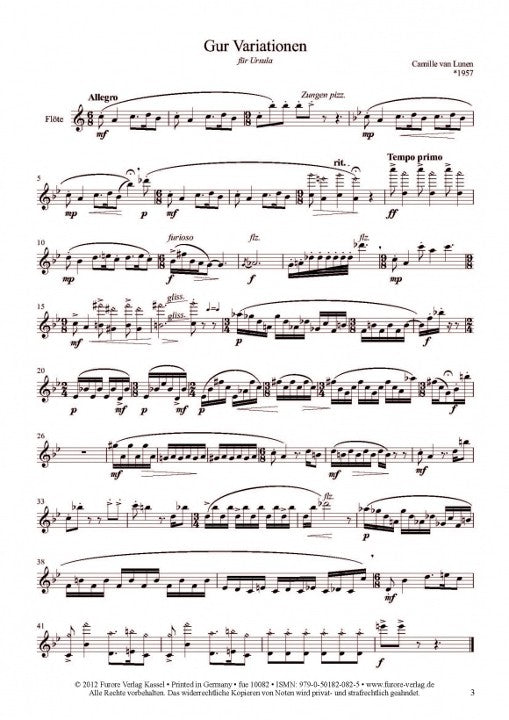 Lunen, C :: Variationen fur Floten(n) auf kurdische Volkslieder [Variations for Flute(s) on Kurdish Folk Songs]