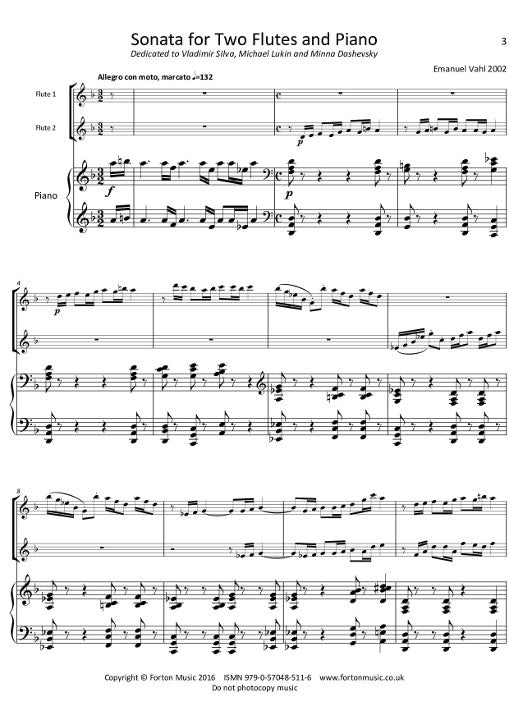 Vahl, E :: Sonata for Two Flutes and Piano