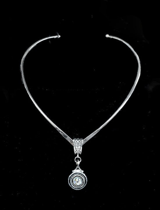 Necklace - 'Virtuosa' French Key with inset Swarovski Crystal on Shaped Wire