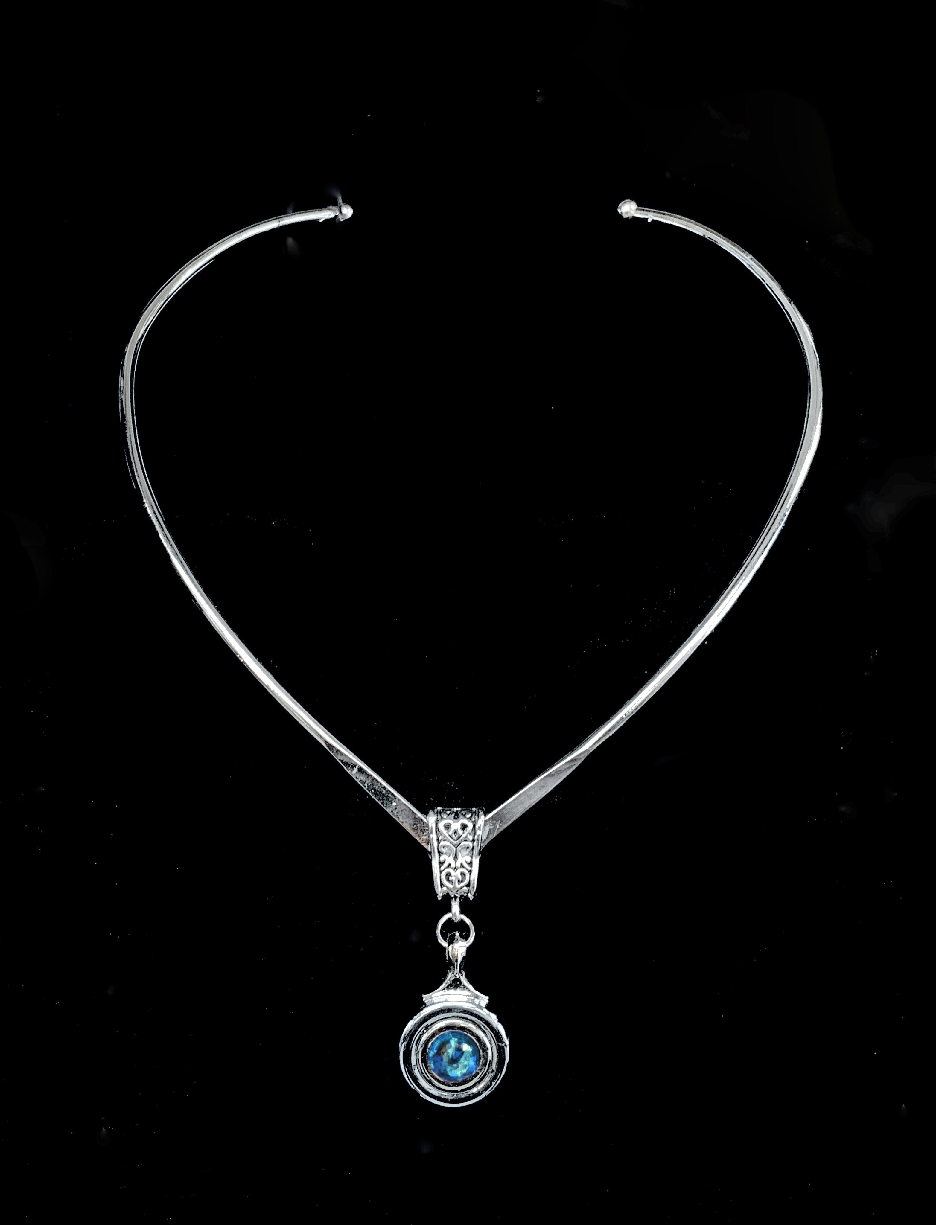 Necklace - 'Virtuosa' French Key with inset Swarovski Crystal on Shaped Wire