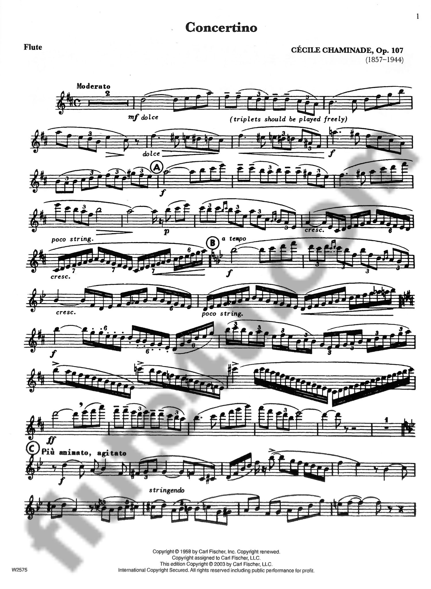 Sheet Music, Concertino op. 107, Chaminade, C, Flute & Piano
