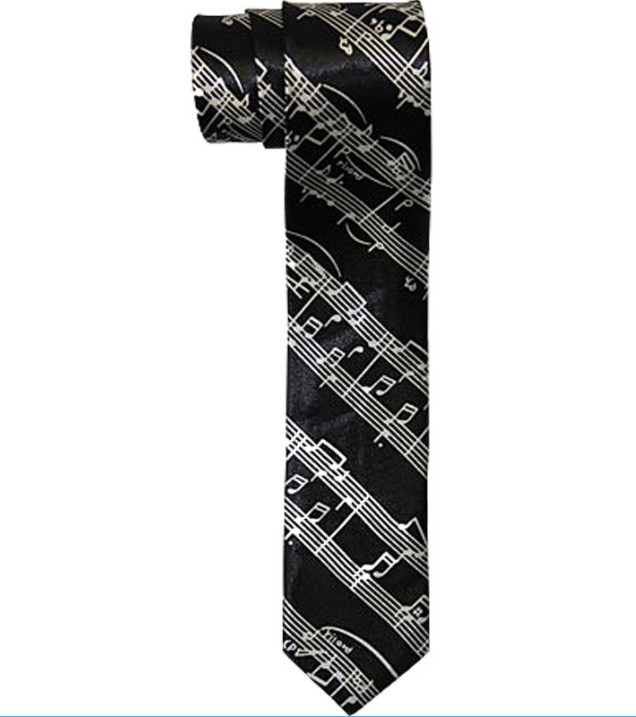 Neck Tie - Skinny Black with White Sheet Music