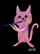 Painting - Bubblegum Kitty with Flute