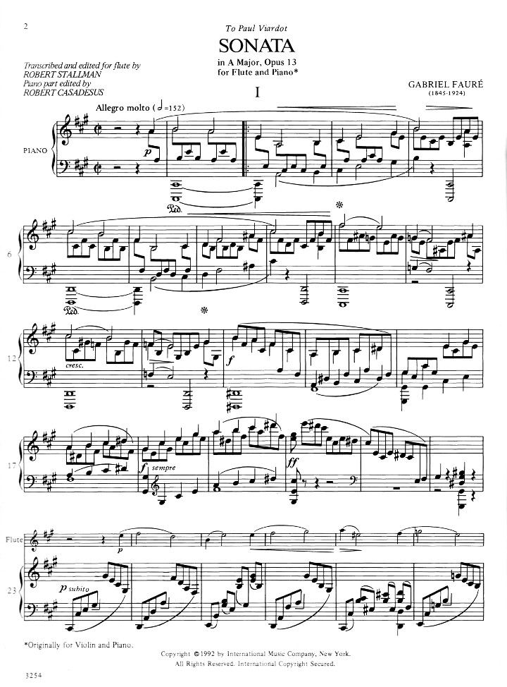 Faure, G :: Sonata in A major, op. 13