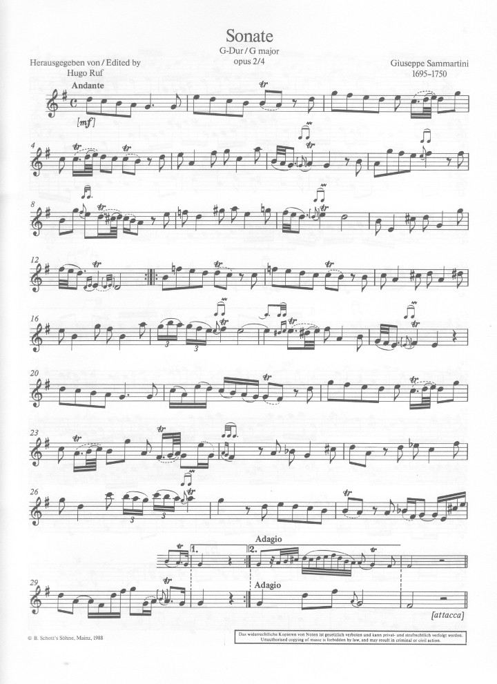 Sammartini, G :: 2 Sonaten [Sonatas] op. 2, No. 4 & 6
