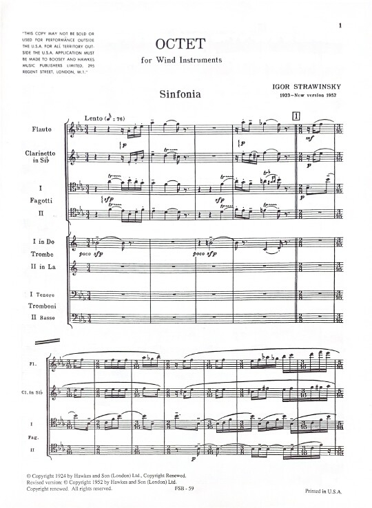 Stravinsky, I :: Octet for Wind Instruments